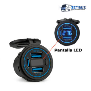Cargador Doble USB-A + USB-C (Pantalla LED)